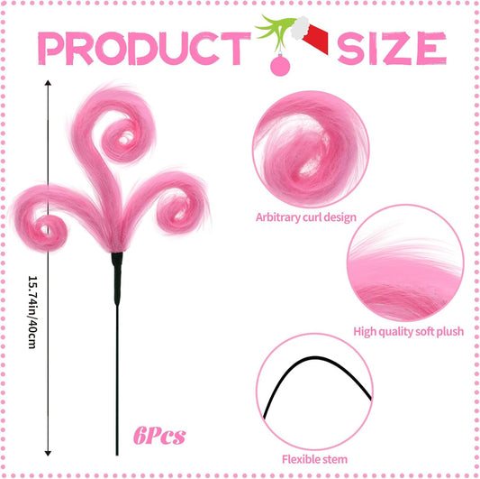 6Pcs Pink Christmas Tree Picks, 16Inch Pastel Furry Stems Pink Christmas Decor Indoor for Home, Curly Elf Tree Filler Branches for Christmas Wreath Winter Holiday Decor