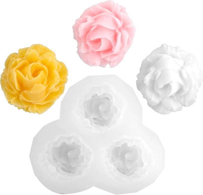 Rose Candle Molds for Candle Making Kit,3 Cavity Flower Molds Silicone for Crafts,3D DIY Soap Making Molds for Clay Plaster Tealight Candles Crafts Casting Home Décor Handmade Gifts