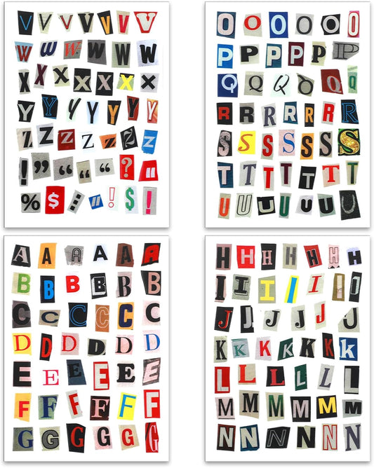 181pcs / 4 Sheets Retro Alphabet Stickers, Vintage Scrapbook Sticker English Alphabet Number Symbol Label Decals Aesthetic Letter Sticker for Scrapbooking DIY Crafts Artistic Journaling