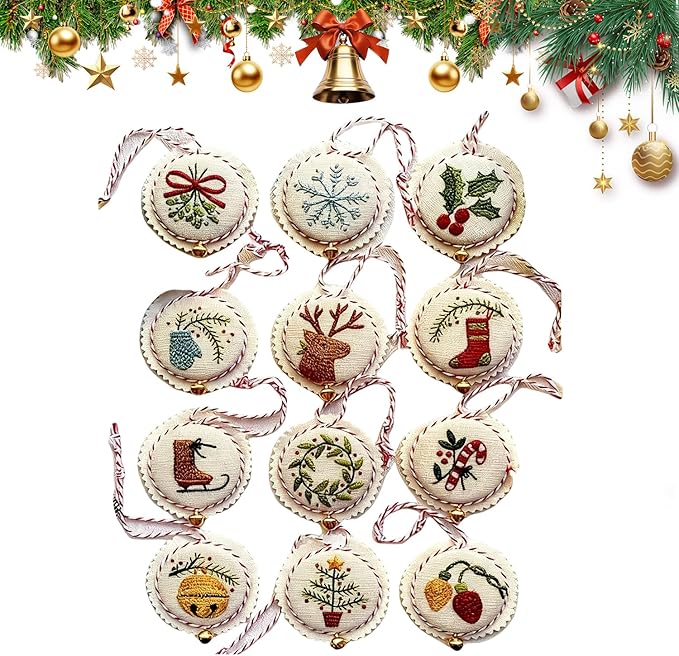 Christmas Embroidery Kit,Embroidery Christmas Ornament Kits,Hand Embroidery Christma Ornaments Kit,Complete Needlepoint Starter Set,Hand Embroidery Ornament Kit for Beginners (Colorful Set)