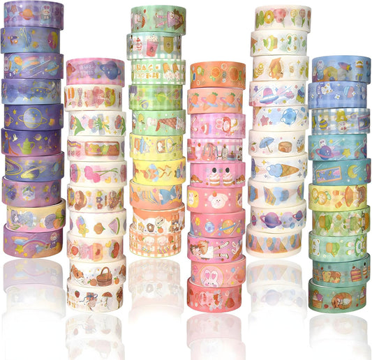 60 Rolls Washi Tape Set, Cute Pattern Washi Stickers, 15mm Wide for Junk Journal Scrapbook Tape, Bullet Journaling Scrapbooking Supplies, Planner Sticker DIY Craft DéCor