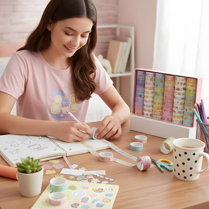 60 Rolls Washi Tape Set, Cute Pattern Washi Stickers, 15mm Wide for Junk Journal Scrapbook Tape, Bullet Journaling Scrapbooking Supplies, Planner Sticker DIY Craft DéCor