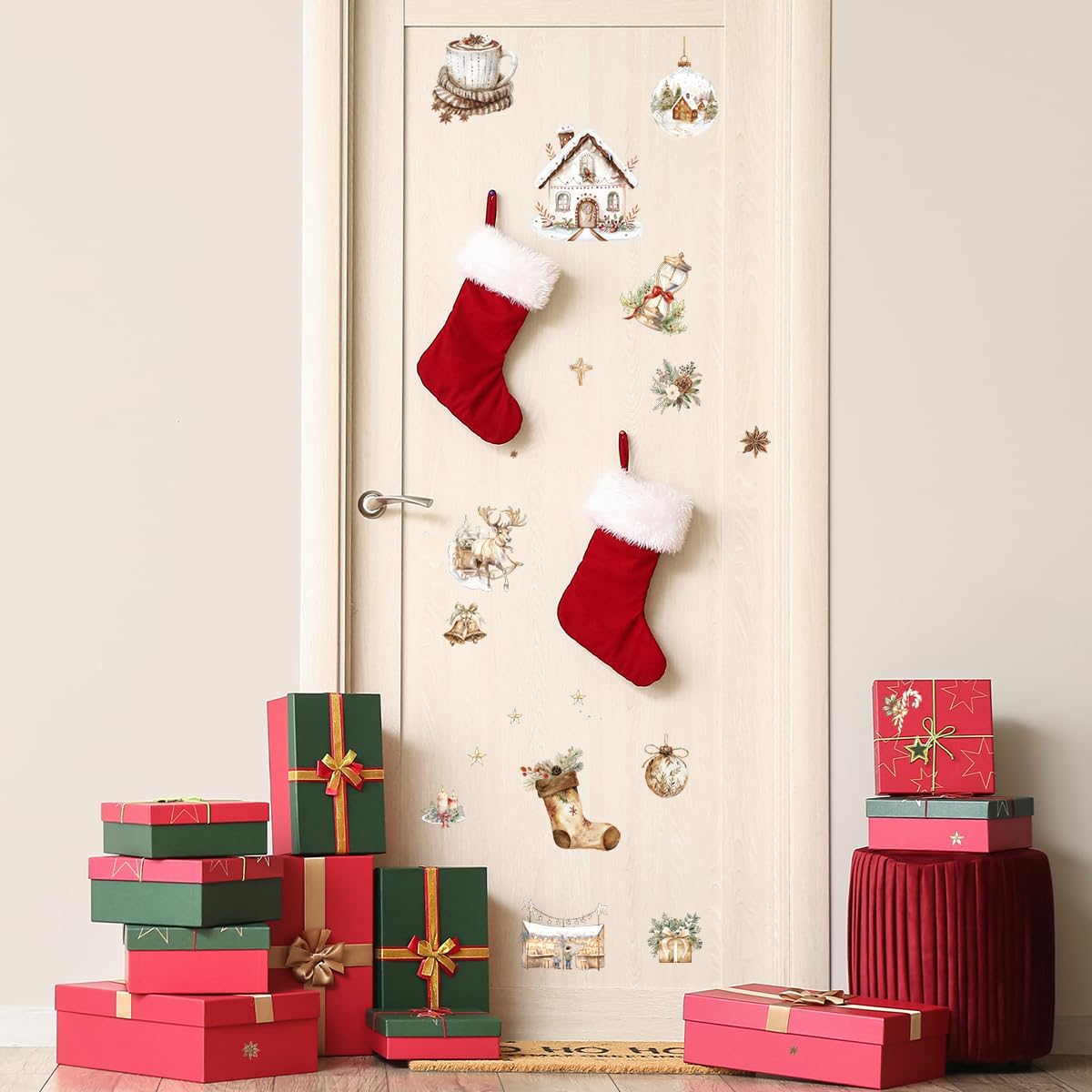 16 Sheets Rustic Christmas Rub on Transfers for Crafts, Vintage Xmas Rub on Transfers for Furniture, Winter Santa Snowman Gnome Sticker Decals for Scrapbook DIY Craft Wood Glass Home Decor