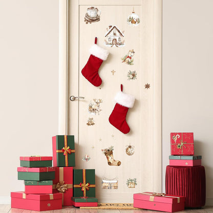 16 Sheets Rustic Christmas Rub on Transfers for Crafts, Vintage Xmas Rub on Transfers for Furniture, Winter Santa Snowman Gnome Sticker Decals for Scrapbook DIY Craft Wood Glass Home Decor