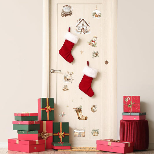 16 Sheets Rustic Christmas Rub on Transfers for Crafts, Vintage Xmas Rub on Transfers for Furniture, Winter Santa Snowman Gnome Sticker Decals for Scrapbook DIY Craft Wood Glass Home Decor