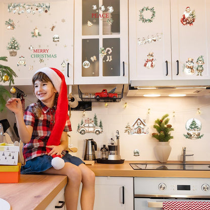 16 Sheets Rustic Christmas Rub on Transfers for Crafts, Vintage Xmas Rub on Transfers for Furniture, Winter Santa Snowman Gnome Sticker Decals for Scrapbook DIY Craft Wood Glass Home Decor