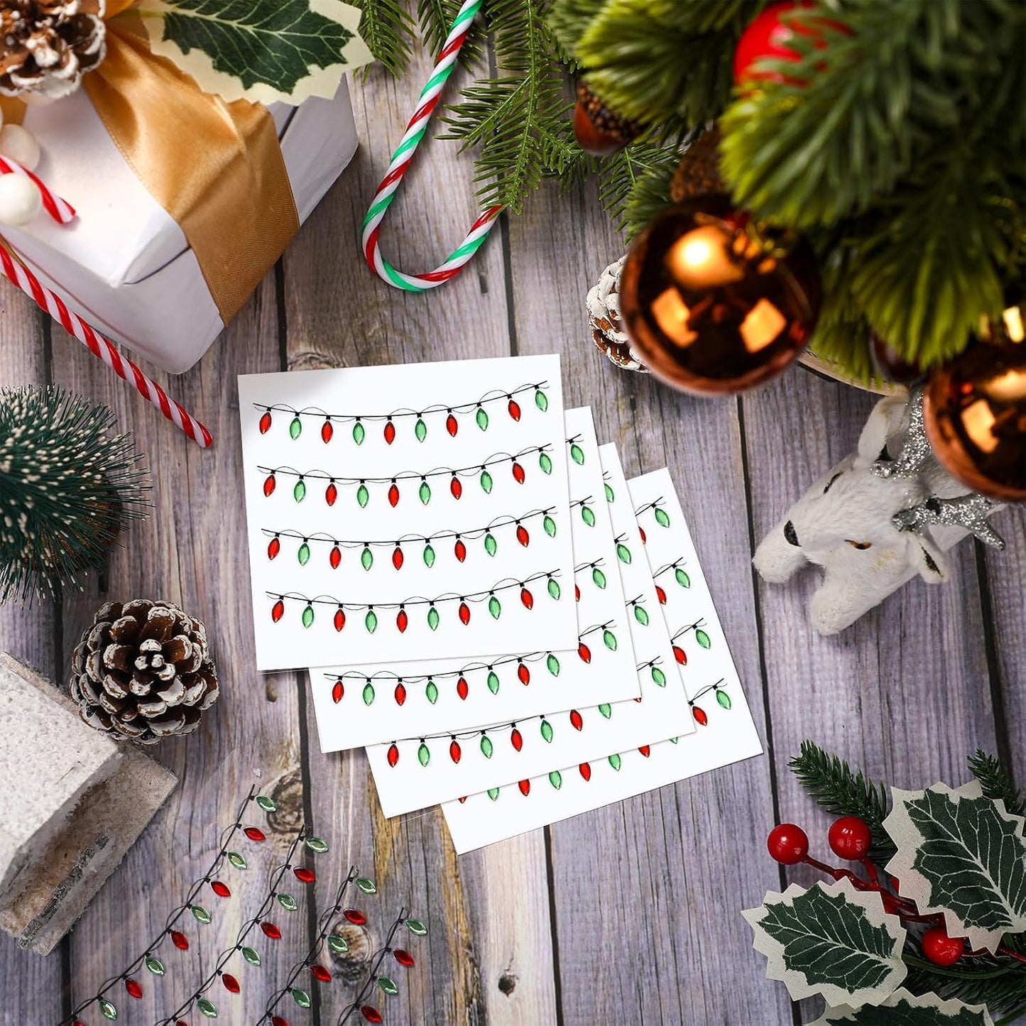 Christmas Lights Stickers for Crafts, 2025 New Christmas Light Embellishment Stickers, Waterproof Gem Border Dimensional Sticker for Xmas Crafts Scrapbooks Holiday Decoration(8 sheets/32pc)