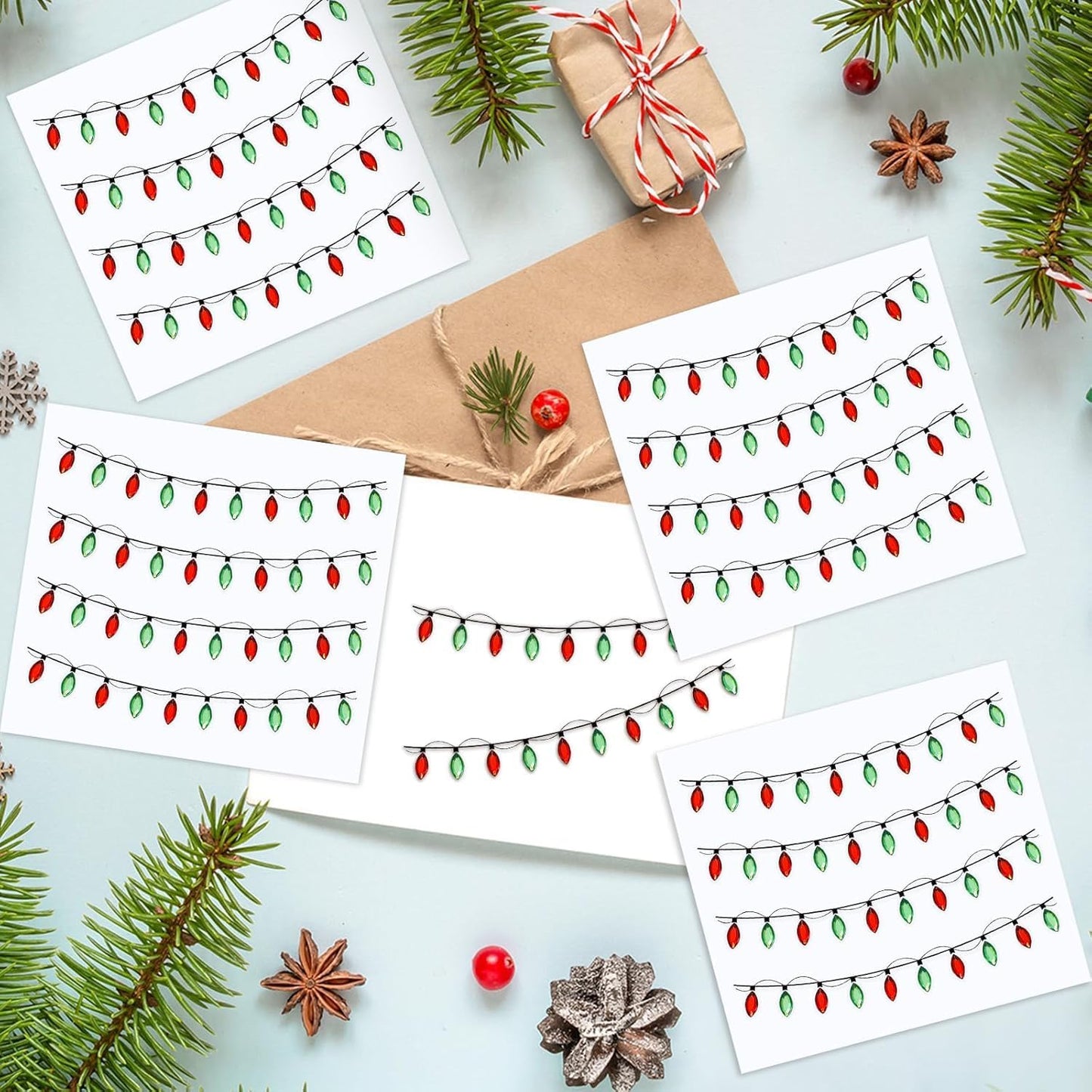 Christmas Lights Stickers for Crafts, 2025 New Christmas Light Embellishment Stickers, Waterproof Gem Border Dimensional Sticker for Xmas Crafts Scrapbooks Holiday Decoration(8 sheets/32pc)