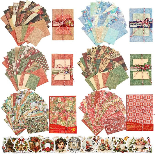 242pcs Christmas Scrapbook Paper & Stickers Scrapbook Supplies Vintage Holiday Scrapbooking Kit Assorted Sticker and Paper for Card Making Xmas DIY Jounaling Materials Christmas Craft Gifts for Women