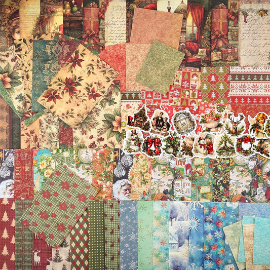242pcs Christmas Scrapbook Paper & Stickers Scrapbook Supplies Vintage Holiday Scrapbooking Kit Assorted Sticker and Paper for Card Making Xmas DIY Jounaling Materials Christmas Craft Gifts for Women