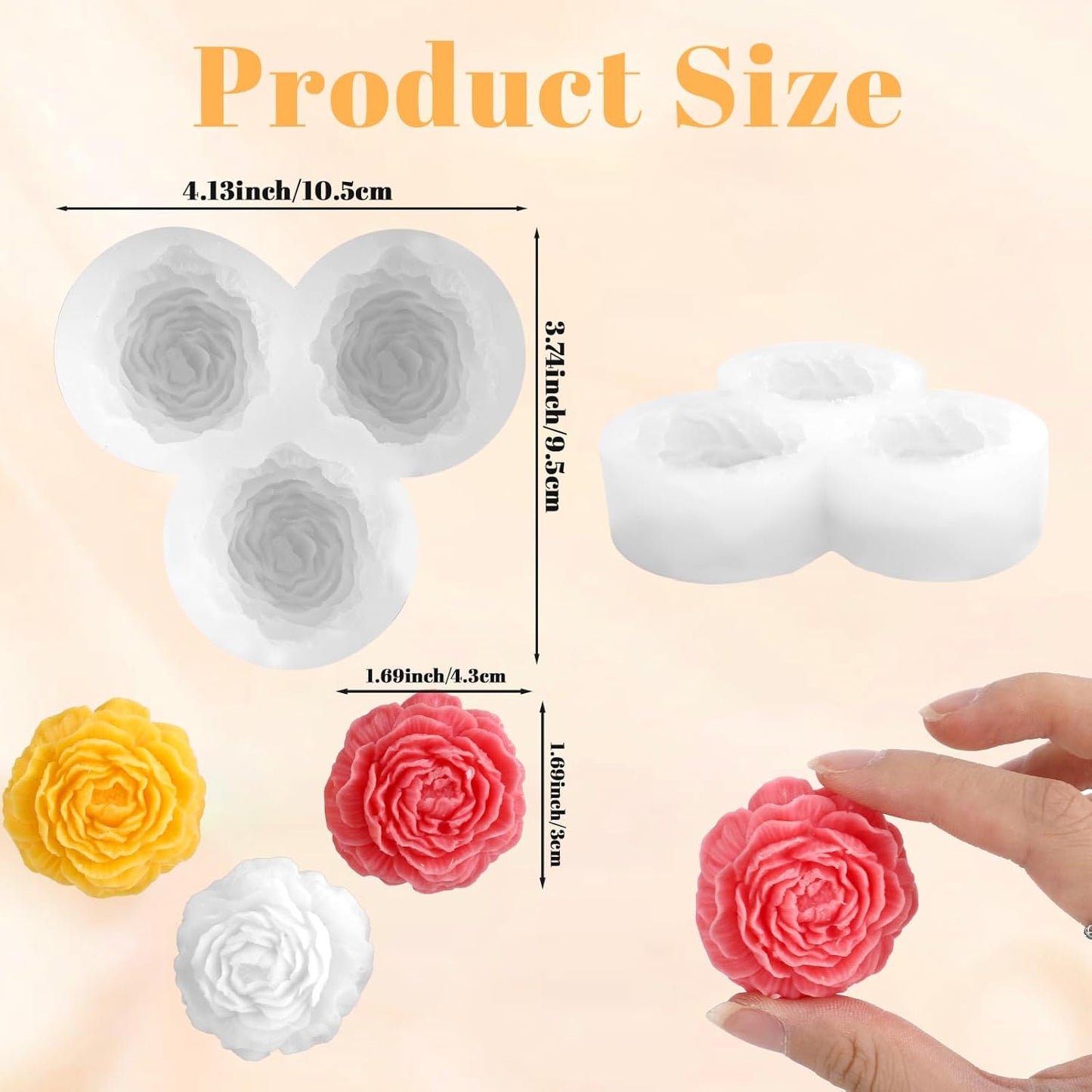 Rose Candle Molds for Candle Making Kit,3 Cavity Flower Molds Silicone for Crafts,3D DIY Soap Making Molds for Clay Plaster Tealight Candles Crafts Casting Home Décor Handmade Gifts