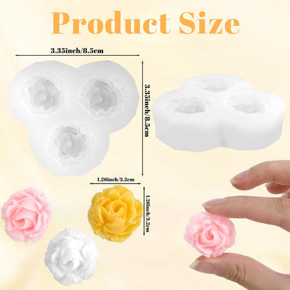 Rose Candle Molds for Candle Making Kit,3 Cavity Flower Molds Silicone for Crafts,3D DIY Soap Making Molds for Clay Plaster Tealight Candles Crafts Casting Home Décor Handmade Gifts