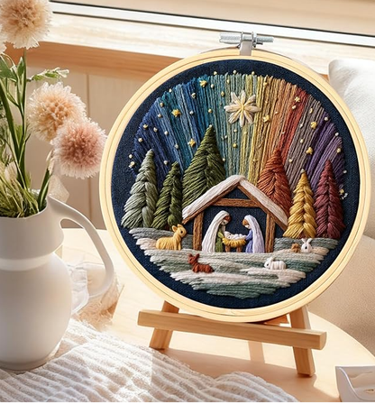 DIY Nativity Embroidery Set – Stitch The Holy Story, Christmas Embroidery Kit with Fabric,Threads & Needles, Christian Embroidery Kit for Adults Beginner, Home Decor & Gifts (1Pcs)
