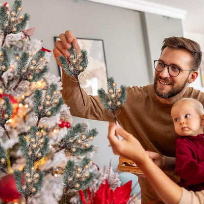 40 Pcs Red Berries Pine Cones for Crafts Evergreen Artificial Pine Branches Holly Stem Christmas Tree Picks Sprays Artificial Flowers for Decoration DIY Xmas Garland Wreath Ornaments (40 Pack/Red)