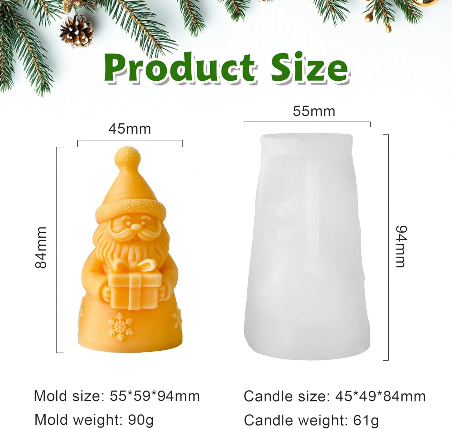 Christmas Candle Mold for Candle Making, 3DSilicone Mold for Resin Casting DIY Plaster Polymer Clay Home Decoration (Santa Claus)