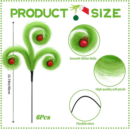 6Pcs Pink Christmas Tree Picks, 16Inch Pastel Furry Stems Pink Christmas Decor Indoor for Home, Curly Elf Tree Filler Branches for Christmas Wreath Winter Holiday Decor