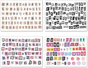 181pcs / 4 Sheets Retro Alphabet Stickers, Vintage Scrapbook Sticker English Alphabet Number Symbol Label Decals Aesthetic Letter Sticker for Scrapbooking DIY Crafts Artistic Journaling