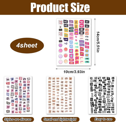181pcs / 4 Sheets Retro Alphabet Stickers, Vintage Scrapbook Sticker English Alphabet Number Symbol Label Decals Aesthetic Letter Sticker for Scrapbooking DIY Crafts Artistic Journaling