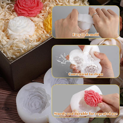 Rose Candle Molds for Candle Making Kit,3 Cavity Flower Molds Silicone for Crafts,3D DIY Soap Making Molds for Clay Plaster Tealight Candles Crafts Casting Home Décor Handmade Gifts