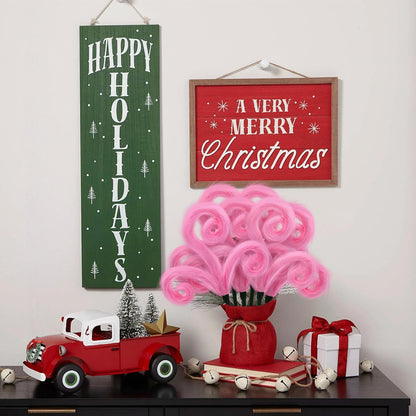 6Pcs Pink Christmas Tree Picks, 16Inch Pastel Furry Stems Pink Christmas Decor Indoor for Home, Curly Elf Tree Filler Branches for Christmas Wreath Winter Holiday Decor