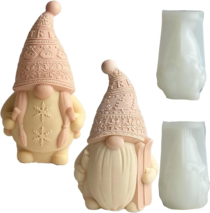 Silicone Gnome Candle Mold Set of 2 – Nordic Christmas Gnome Molds for Candle, Soap, Resin & Plaster Crafts – Holiday Decorative Molds