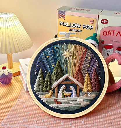 DIY Nativity Embroidery Set – Stitch The Holy Story, Christmas Embroidery Kit with Fabric,Threads & Needles, Christian Embroidery Kit for Adults Beginner, Home Decor & Gifts (1Pcs)