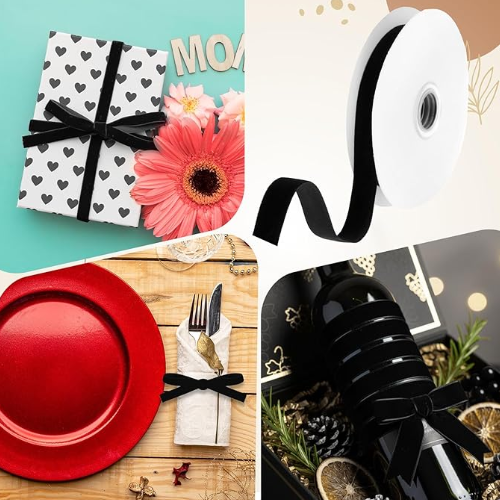 5/8" Black Velvet Ribbon for Gift Wrapping 10 Yards 15mm Velvets Ribbon Trim for Bow Making Christmas Wide Fabric Ribbons for Sewing Wreath Decoration