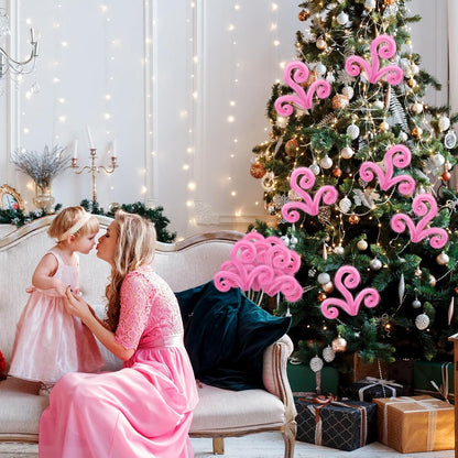 6Pcs Pink Christmas Tree Picks, 16Inch Pastel Furry Stems Pink Christmas Decor Indoor for Home, Curly Elf Tree Filler Branches for Christmas Wreath Winter Holiday Decor