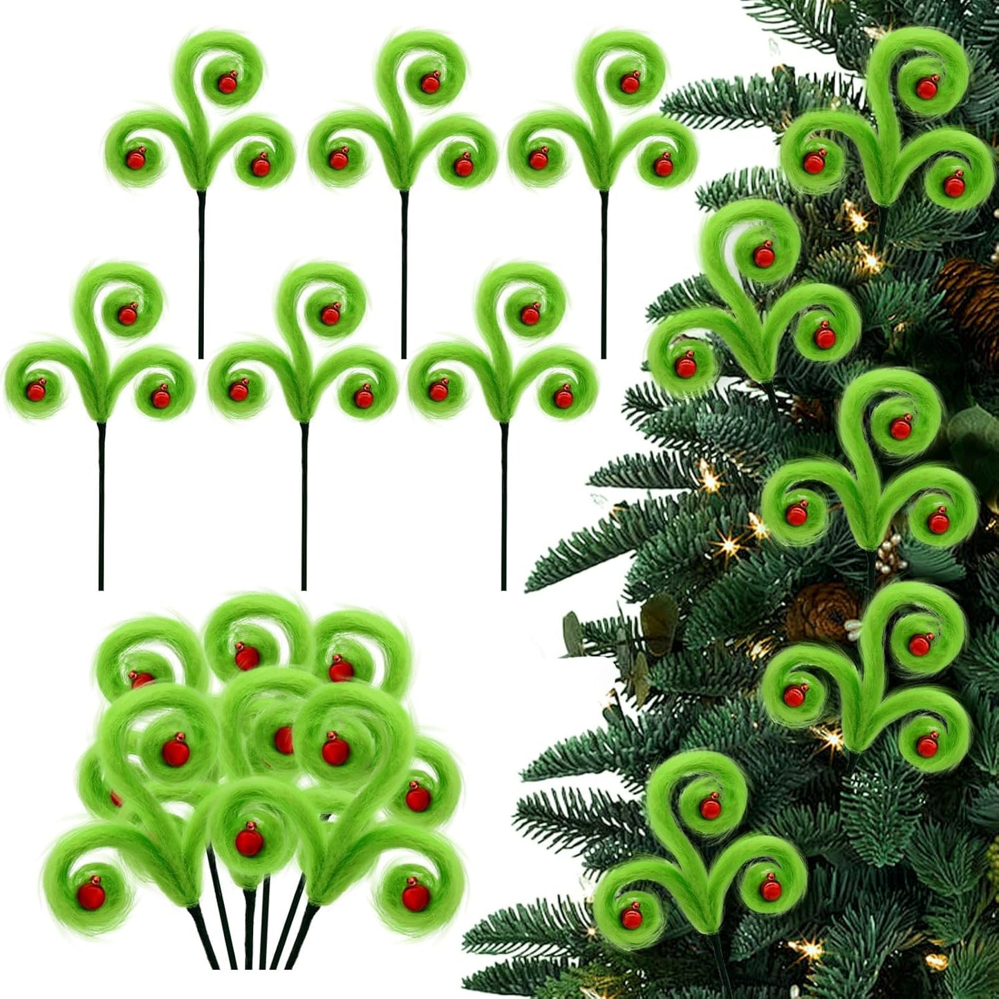 6Pcs Pink Christmas Tree Picks, 16Inch Pastel Furry Stems Pink Christmas Decor Indoor for Home, Curly Elf Tree Filler Branches for Christmas Wreath Winter Holiday Decor