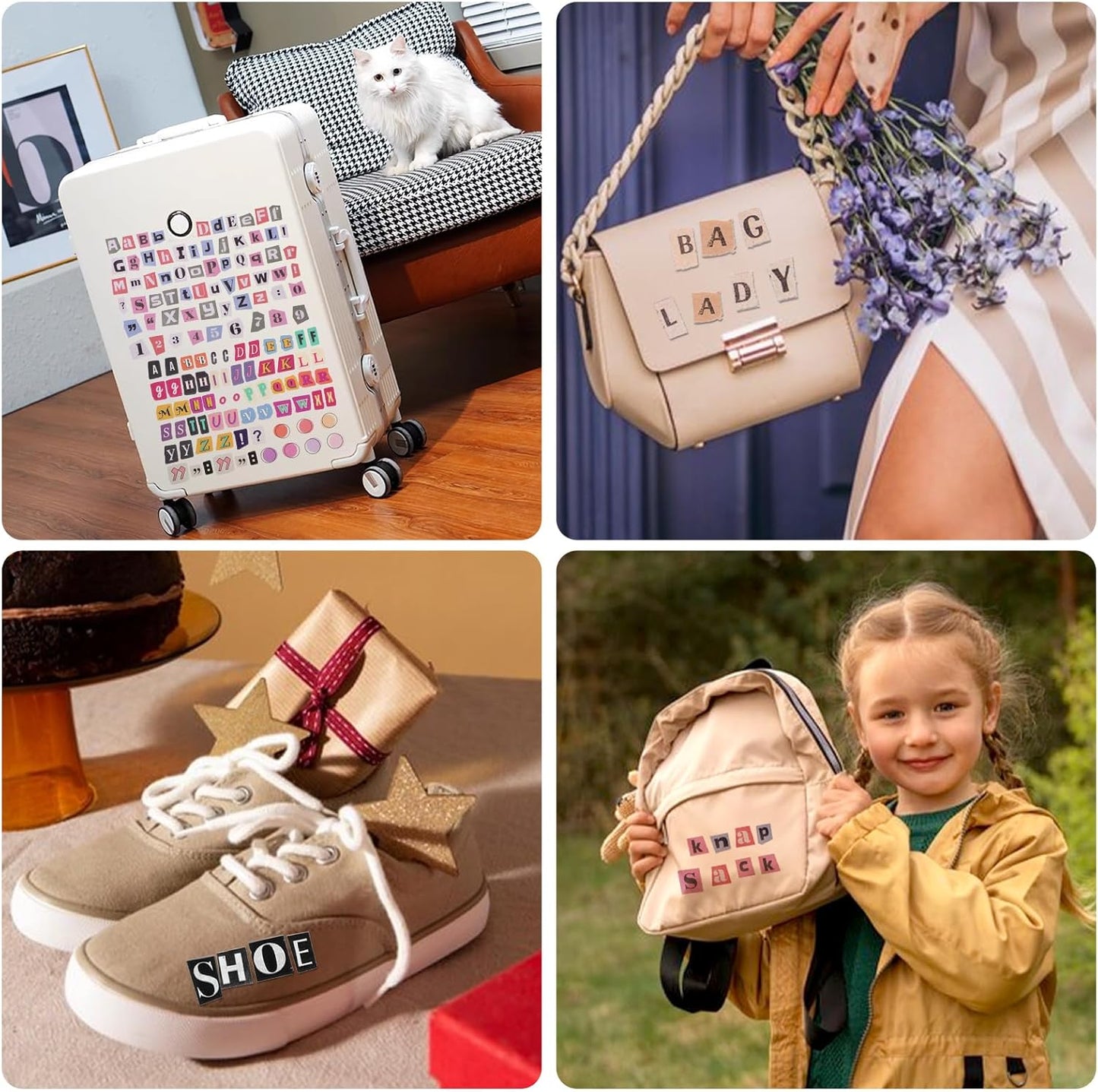 181pcs / 4 Sheets Retro Alphabet Stickers, Vintage Scrapbook Sticker English Alphabet Number Symbol Label Decals Aesthetic Letter Sticker for Scrapbooking DIY Crafts Artistic Journaling