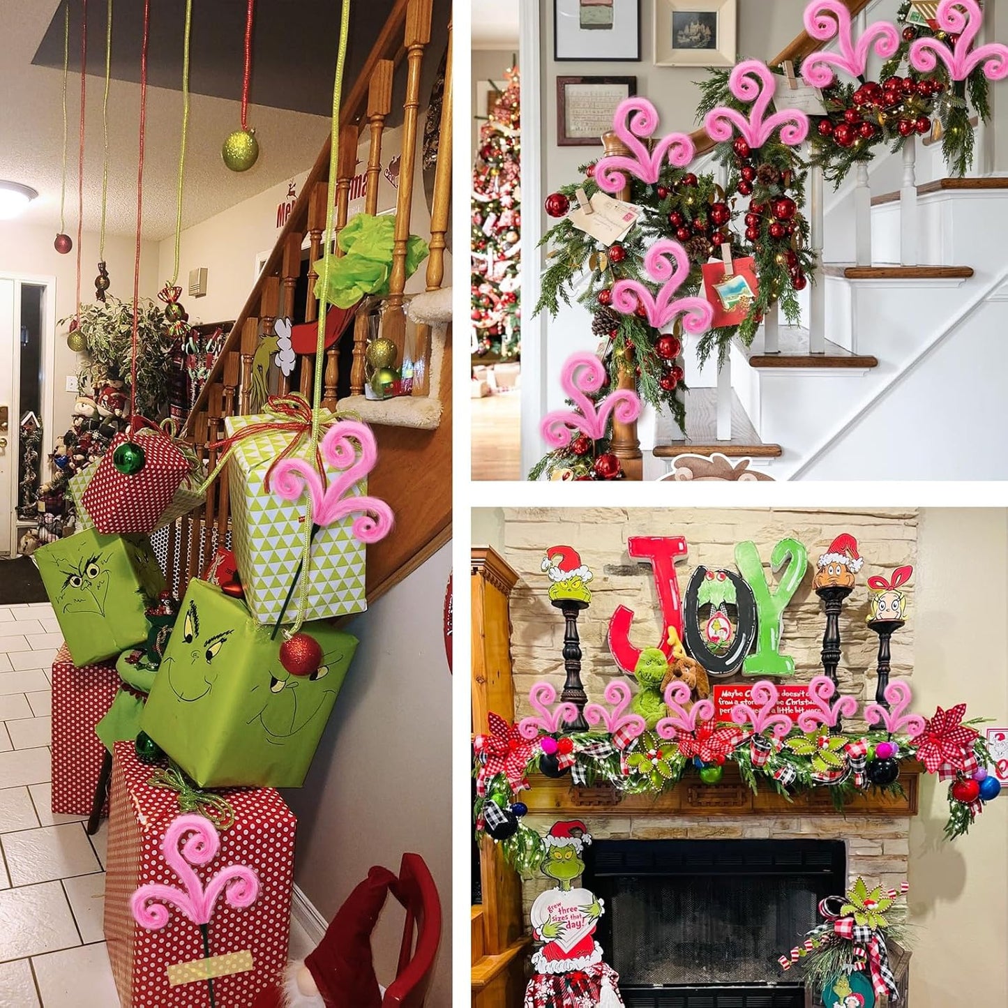 6Pcs Pink Christmas Tree Picks, 16Inch Pastel Furry Stems Pink Christmas Decor Indoor for Home, Curly Elf Tree Filler Branches for Christmas Wreath Winter Holiday Decor