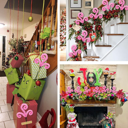 6Pcs Pink Christmas Tree Picks, 16Inch Pastel Furry Stems Pink Christmas Decor Indoor for Home, Curly Elf Tree Filler Branches for Christmas Wreath Winter Holiday Decor