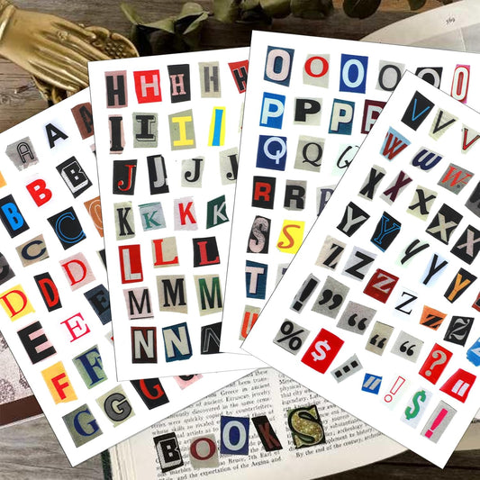 181pcs / 4 Sheets Retro Alphabet Stickers, Vintage Scrapbook Sticker English Alphabet Number Symbol Label Decals Aesthetic Letter Sticker for Scrapbooking DIY Crafts Artistic Journaling