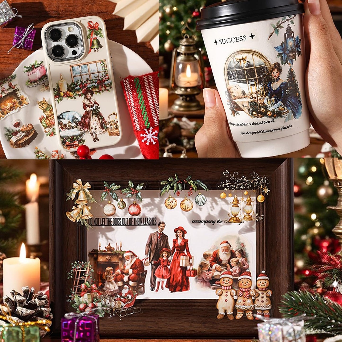 Christmas Stickers for Scrapbooking - 2 Pack Vintage Christmas Sticker Books, 40 Sheets Pet Stickers for Journaling, Pre-Cut Decorative Ephemera Junk Journal Sticker for Card Making, Bujo, Crafts Art