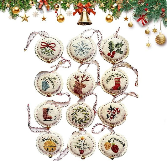 Christmas Embroidery Kit,Embroidery Christmas Ornament Kits,Hand Embroidery Christma Ornaments Kit,Complete Needlepoint Starter Set,Hand Embroidery Ornament Kit for Beginners (Colorful Set)