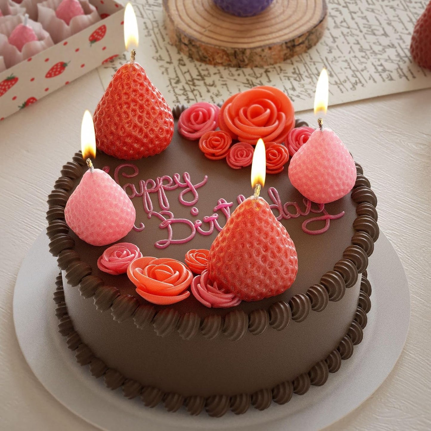 2 Pieces 3D Strawberry Silicone Mold Candle Molds for Candle Making Resin Fondant Food Grade Safety Silicon Materials(Strawberry)