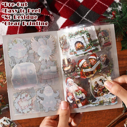 Christmas Stickers for Scrapbooking - 2 Pack Vintage Christmas Sticker Books, 40 Sheets Pet Stickers for Journaling, Pre-Cut Decorative Ephemera Junk Journal Sticker for Card Making, Bujo, Crafts Art