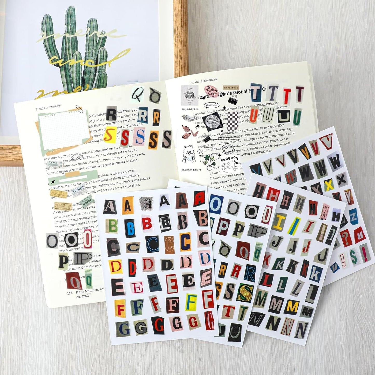 181pcs / 4 Sheets Retro Alphabet Stickers, Vintage Scrapbook Sticker English Alphabet Number Symbol Label Decals Aesthetic Letter Sticker for Scrapbooking DIY Crafts Artistic Journaling