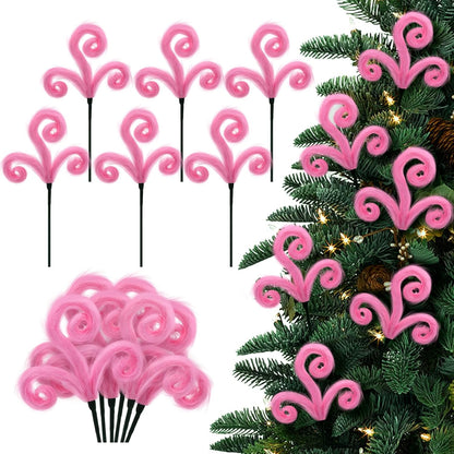 6Pcs Pink Christmas Tree Picks, 16Inch Pastel Furry Stems Pink Christmas Decor Indoor for Home, Curly Elf Tree Filler Branches for Christmas Wreath Winter Holiday Decor