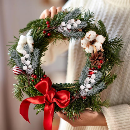 40 Pcs Red Berries Pine Cones for Crafts Evergreen Artificial Pine Branches Holly Stem Christmas Tree Picks Sprays Artificial Flowers for Decoration DIY Xmas Garland Wreath Ornaments (40 Pack/Red)