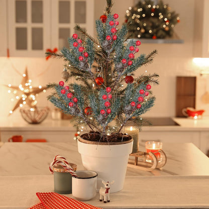 40 Pcs Red Berries Pine Cones for Crafts Evergreen Artificial Pine Branches Holly Stem Christmas Tree Picks Sprays Artificial Flowers for Decoration DIY Xmas Garland Wreath Ornaments (40 Pack/Red)