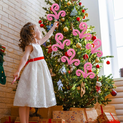 6Pcs Pink Christmas Tree Picks, 16Inch Pastel Furry Stems Pink Christmas Decor Indoor for Home, Curly Elf Tree Filler Branches for Christmas Wreath Winter Holiday Decor