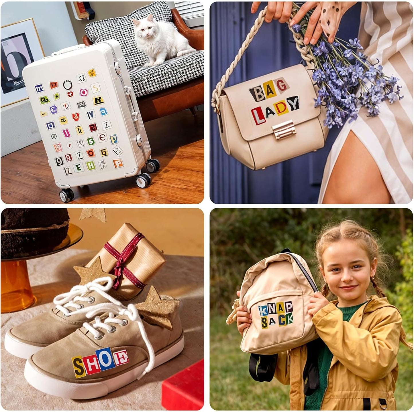 181pcs / 4 Sheets Retro Alphabet Stickers, Vintage Scrapbook Sticker English Alphabet Number Symbol Label Decals Aesthetic Letter Sticker for Scrapbooking DIY Crafts Artistic Journaling