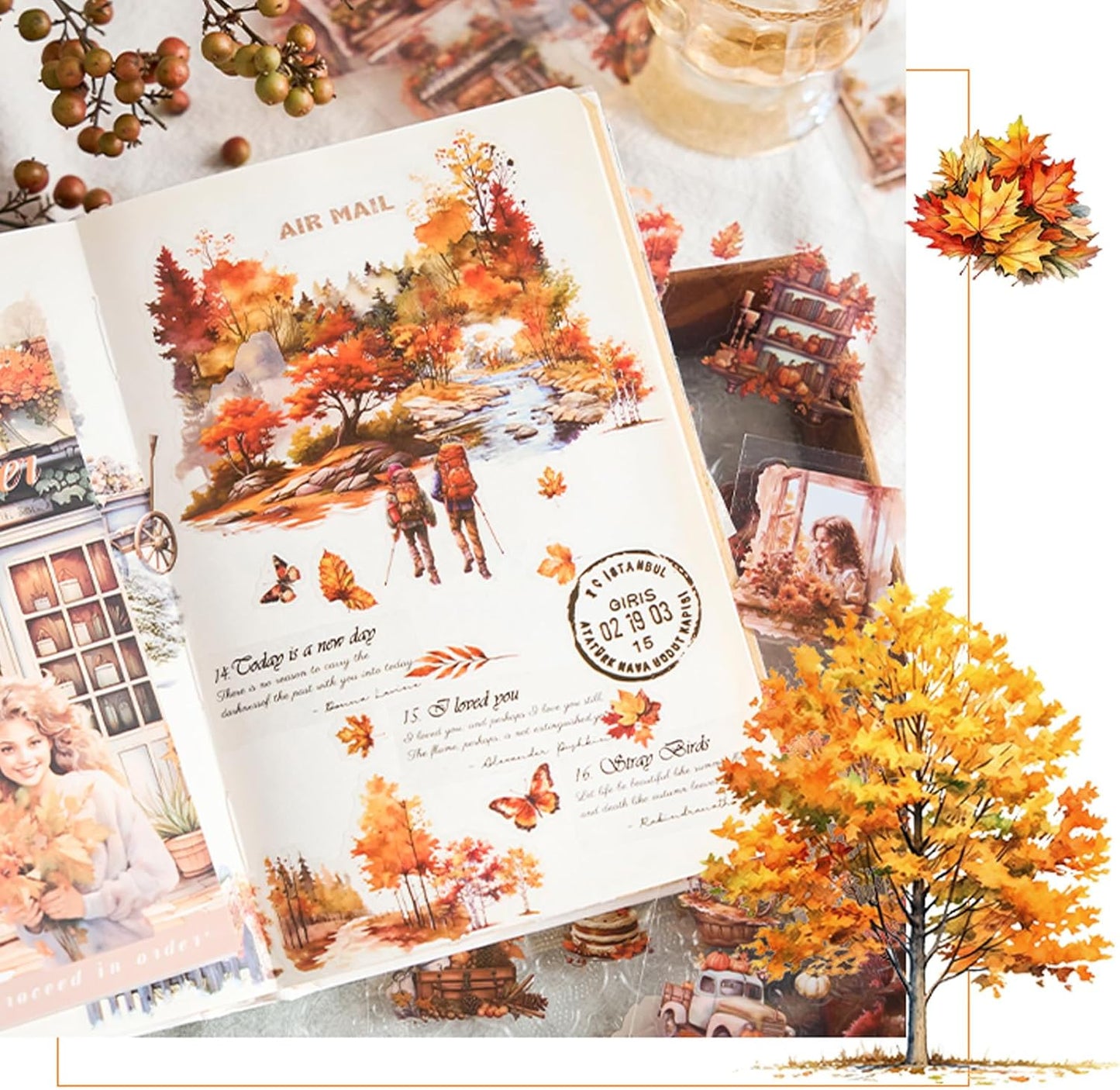 Christmas Stickers for Scrapbooking - 2 Pack Vintage Christmas Sticker Books, 40 Sheets Pet Stickers for Journaling, Pre-Cut Decorative Ephemera Junk Journal Sticker for Card Making, Bujo, Crafts Art