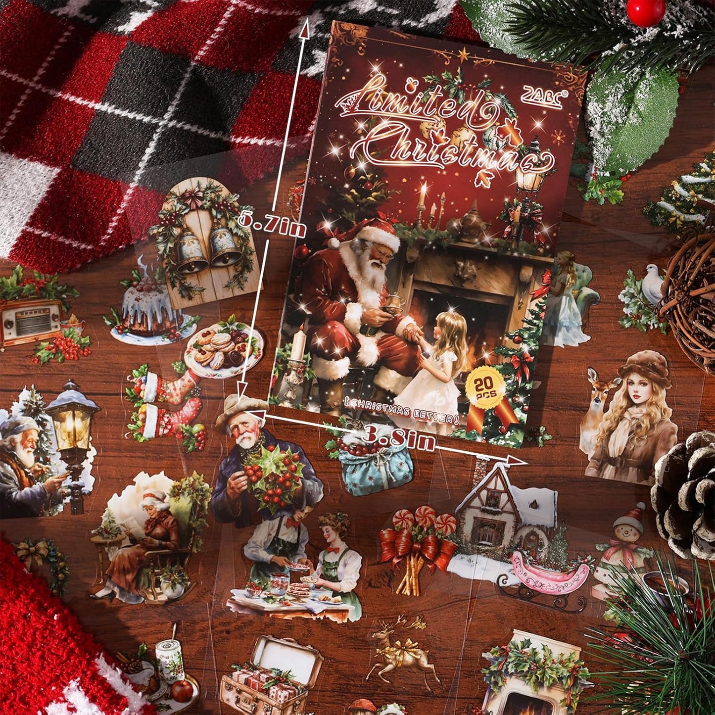 Christmas Stickers for Scrapbooking - 2 Pack Vintage Christmas Sticker Books, 40 Sheets Pet Stickers for Journaling, Pre-Cut Decorative Ephemera Junk Journal Sticker for Card Making, Bujo, Crafts Art