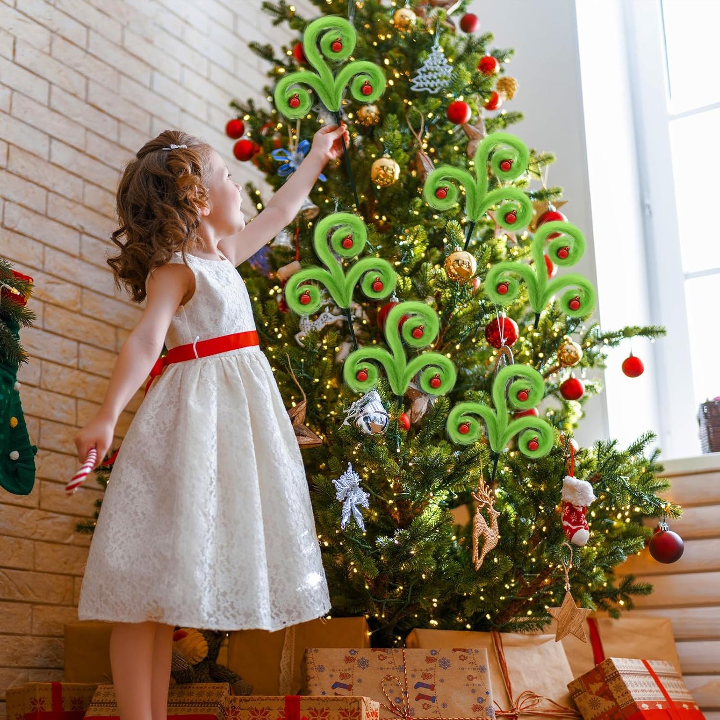 6Pcs Pink Christmas Tree Picks, 16Inch Pastel Furry Stems Pink Christmas Decor Indoor for Home, Curly Elf Tree Filler Branches for Christmas Wreath Winter Holiday Decor