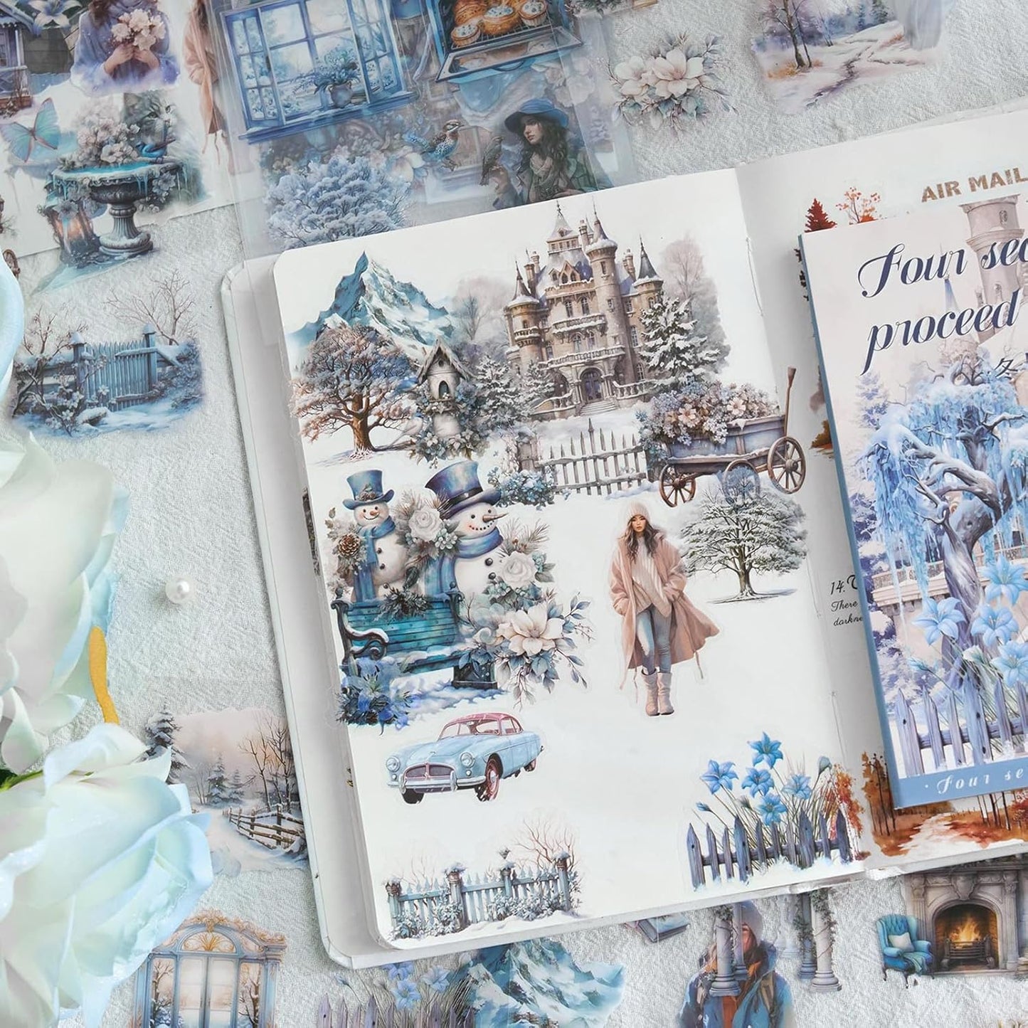 Christmas Stickers for Scrapbooking - 2 Pack Vintage Christmas Sticker Books, 40 Sheets Pet Stickers for Journaling, Pre-Cut Decorative Ephemera Junk Journal Sticker for Card Making, Bujo, Crafts Art