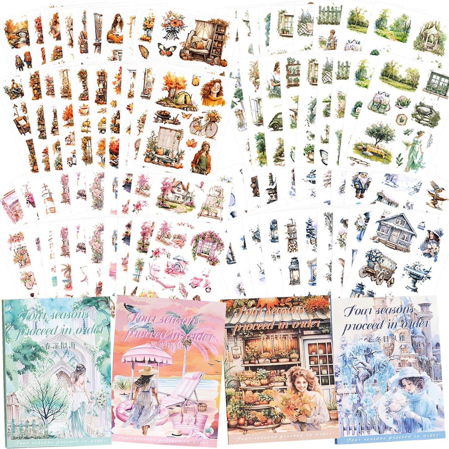 Christmas Stickers for Scrapbooking - 2 Pack Vintage Christmas Sticker Books, 40 Sheets Pet Stickers for Journaling, Pre-Cut Decorative Ephemera Junk Journal Sticker for Card Making, Bujo, Crafts Art