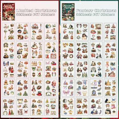 Christmas Stickers for Scrapbooking - 2 Pack Vintage Christmas Sticker Books, 40 Sheets Pet Stickers for Journaling, Pre-Cut Decorative Ephemera Junk Journal Sticker for Card Making, Bujo, Crafts Art