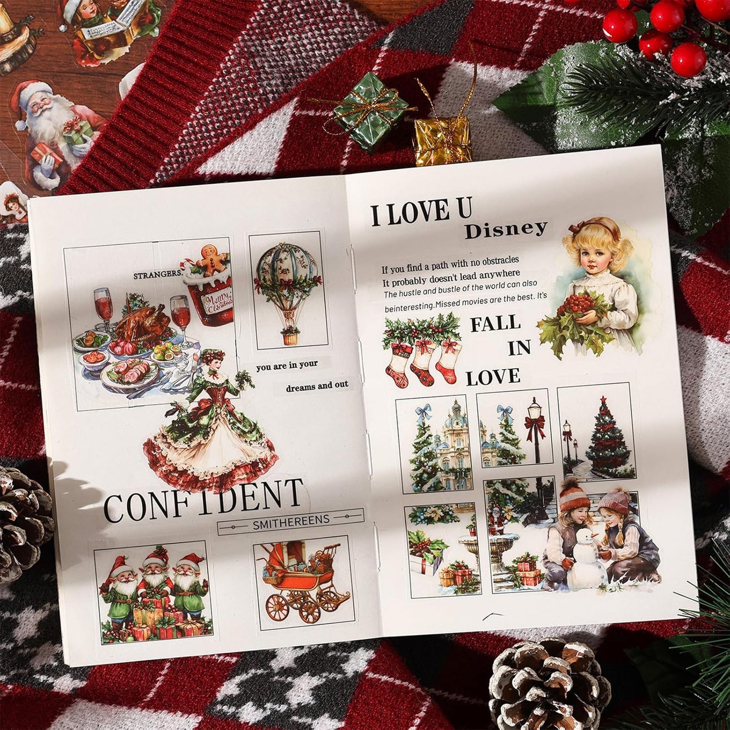 Christmas Stickers for Scrapbooking - 2 Pack Vintage Christmas Sticker Books, 40 Sheets Pet Stickers for Journaling, Pre-Cut Decorative Ephemera Junk Journal Sticker for Card Making, Bujo, Crafts Art